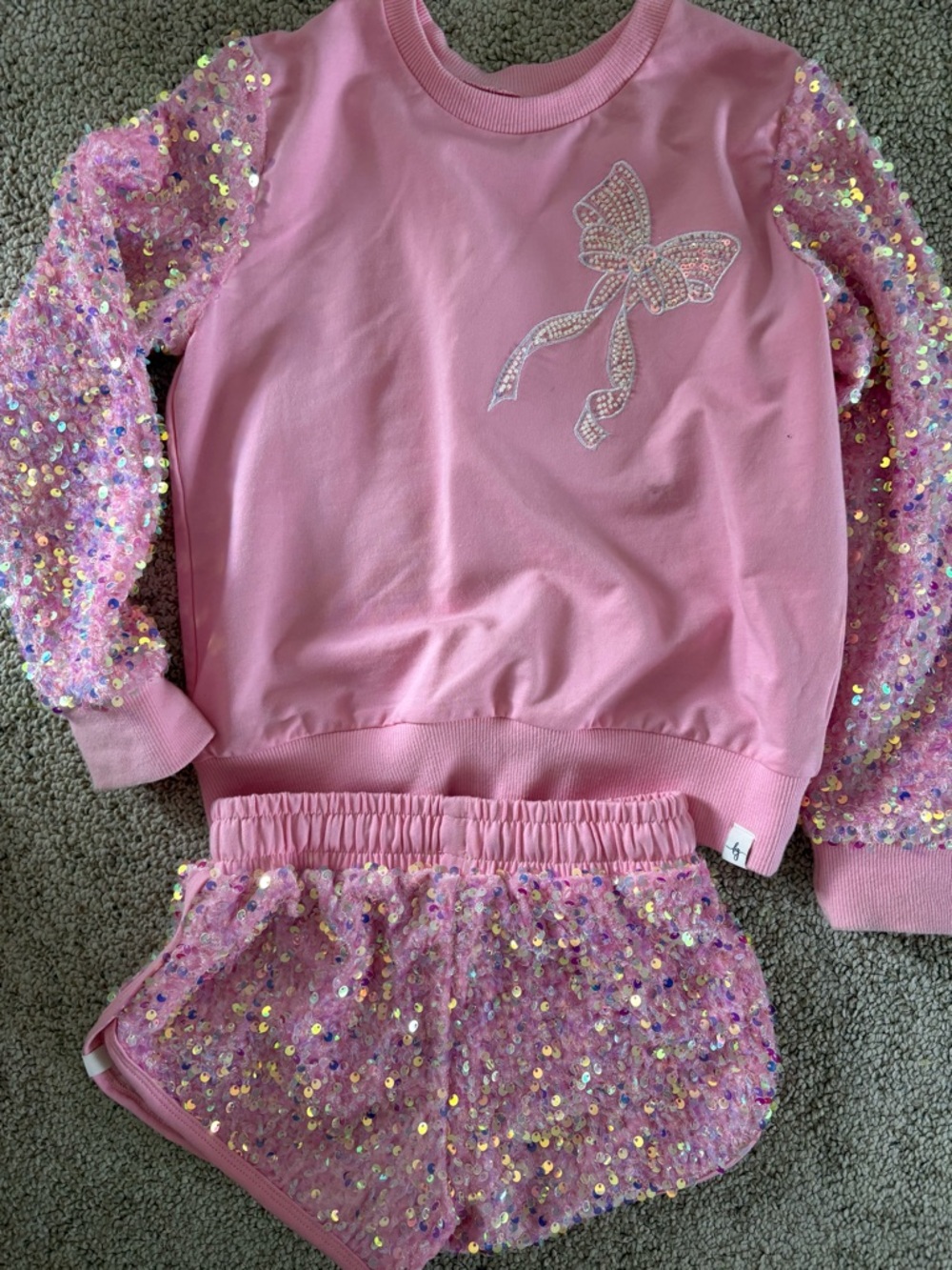 Love and Grow Pink Sequin Bow Sweatshirt & Shorts Set